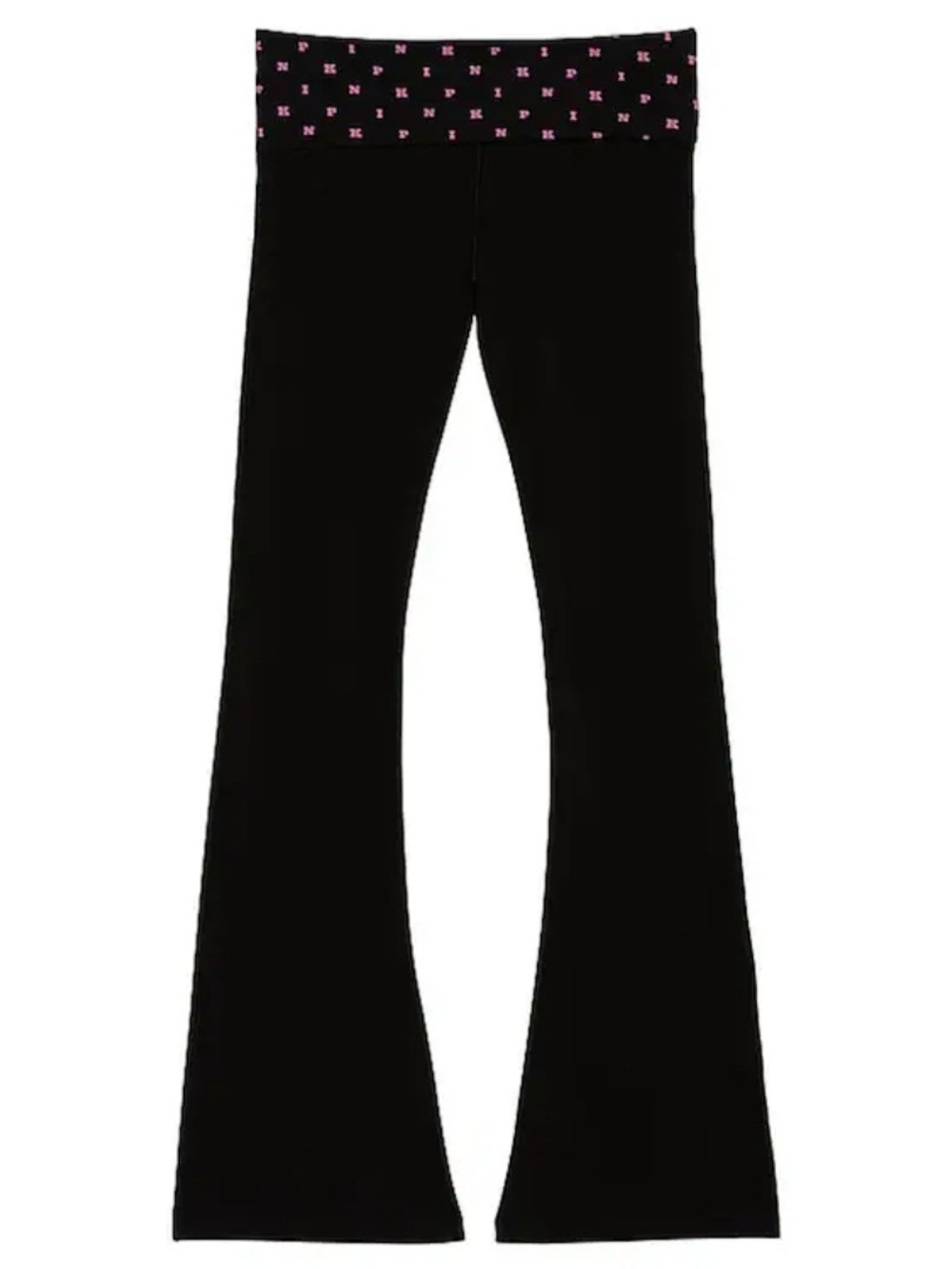 PINK Victoria's Secret Black Flared Fold Over Leggings with Pink Logo Waistband